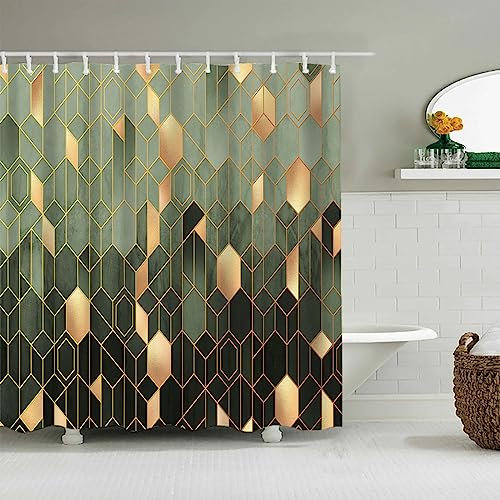 Duschvorhang Olivgrün Gold Shower Curtains Verdickung Polyester Duschvorhänge Antischimmel Shower Curtain Wasserdicht Duschvorhang Badewanne Edelstahl Ösen 200x220cm