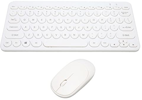 Wireless Keyboard and Mouse Combo, 2.4G USB 78 Key Keyboard and Optical Mouse Set, Retro Round Keycap, Ergonomic & Silent, Compact Slim for Windows Desktop PC (White)
