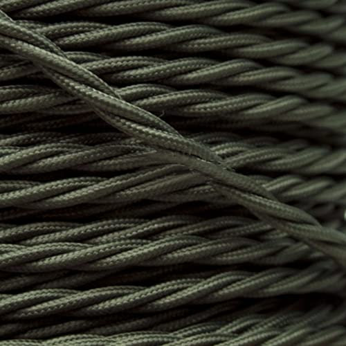 Art Deco Emporium PRE-CUT 10 Meter Length Vintage Styled British Khaki Green Coloured Cloth Covered Braided Twist Flex - Electric Cable 3 Core; Electrical Wire 6Amp; Lighting Lead 0.75mm