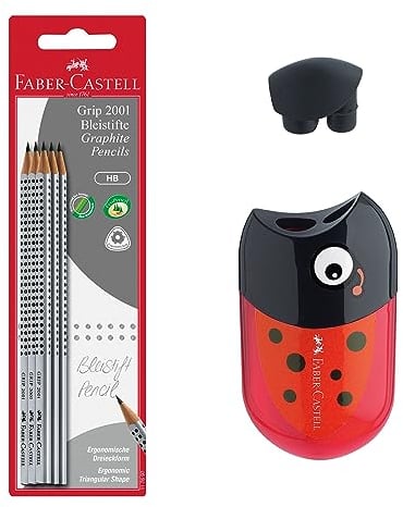 Faber-Castell 205078 - Schreibset mit 6 Bleistifte HB und Käfer Spitzer, für Kinder