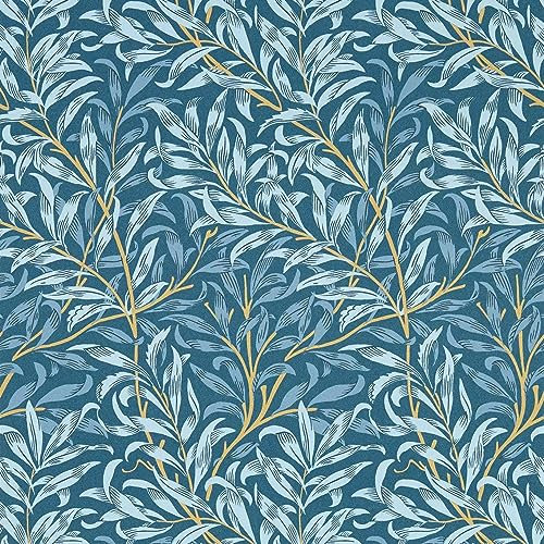 Willow Boughs Denim Navy Blue Wallpaper - Leaves Botanical Modern Contemporary - Paste The Wall Non-Woven