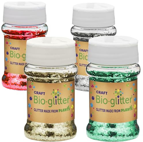 Craft Biodegradable Chunky Glitter - Arts and Crafts for Kids, Christmas Decorations, Candle Making - Eco-Friendly, Cruelty Free - Assorted - 40g x 4