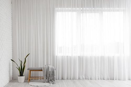 IDOL Gardinen Vorhang halbtransparent mit Kräuselband und Store Voile Bleibandabschluss Weiß (HxB 260x300 cm)