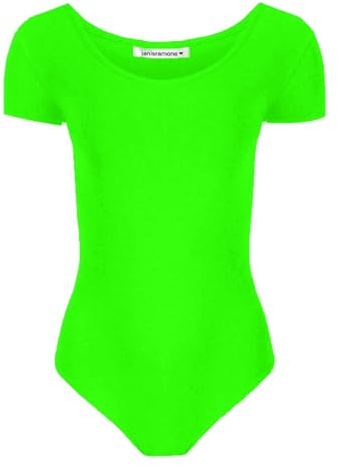 janisramone Gymnastikanzug für Mädchen, kurzärmelig, dehnbar, dünn, einfarbig, Mikrofaser, Ballett, Tanzkleidung, neon green, 13 Jahre