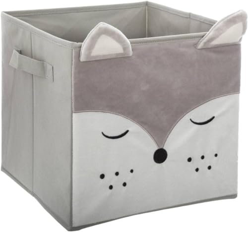 Avilia Faltbare Aufbewahrungsbox aus Samt mit Fuchs-Design, organisiert mit Stil, 29 x 29 cm, Grau