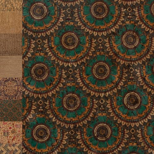 MAGAM-Stoffe Kork Stoff zum nähen Basteln Möbel bedruckt gold natur Meterware 50cm (Mandala)