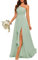 HPPEE WYX476 Brautjungfernkleid aus Chiffon mit Plissee, lang, A-Linie, Abschlussballkleid, Grün Bach, 38