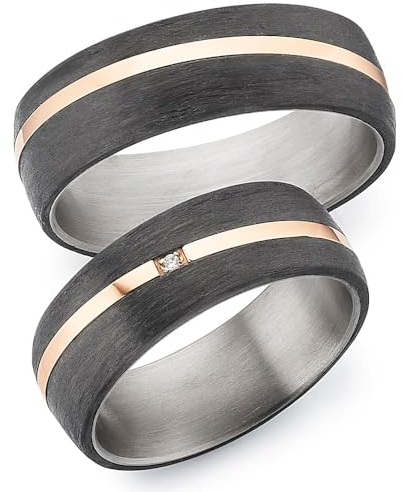 123traumringe Eheringe in Carbon, Titan & Roségold I Partnerringe mit Brillant & Etui I Gravierbare Eheringe mit Ringgröße 50-70 mm I Edle Verlobungsringe in 7 mm Breite & 2,1 mm Stärke I P32