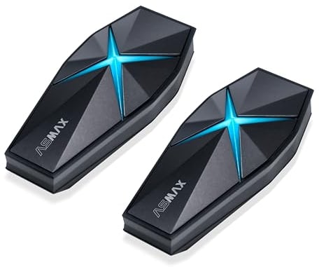 ASMAX F1 Motorcycle Bluetooth Headset, Voice-Control Helmet intercom Communication System, 10 Riders 1.8km Mesh Intercom, Fast Charging/Universal Pairing/Noise Cancellation/ IP67 Waterproof, 2 Pack