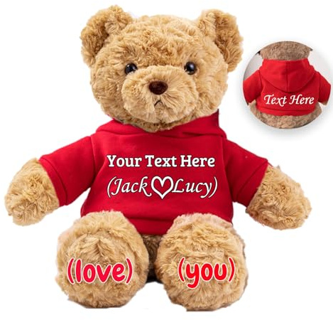 JABECODIFA Personalisierte Teddybär für Sie Ihn Bär Plüsch mit Benutzerdefinierten Text+Foto, Personalisierte Geschenke Teddybär für Valentinstag Weihnachten Geburtstag (26cm-Text+Foto)