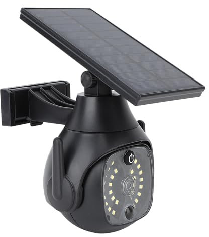 Fockety Telecamera di sicurezza finta con luci solari, luce di sicurezza solare con sensore di movimento esterno e telecamere fittizie, luce solare attivata dal movimento impermeabile