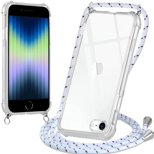 Oelrstfe handyband Hülle mit Band für iPhone 8/iPhone SE 2020/iPhone 7/SE 2022, Handyband zum Umhängen Handy Umhängeband Transparent TPU Stoßfest Silikon Handyhülle mit Kette für iPhone 8, Weiß