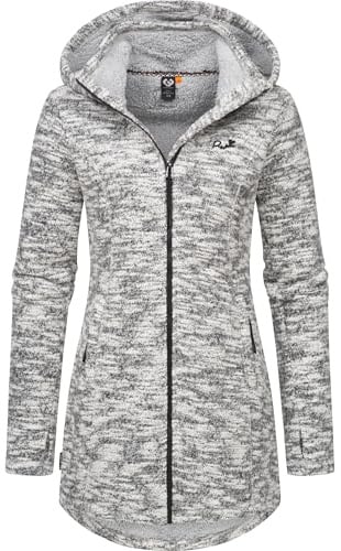 Ragwear Damen weiche Strickjacke mit Teddyfell-Innenfutter und Kapuze Lange Übergangsjacke Leysha Melange YOUMODO Ash Gr. XL