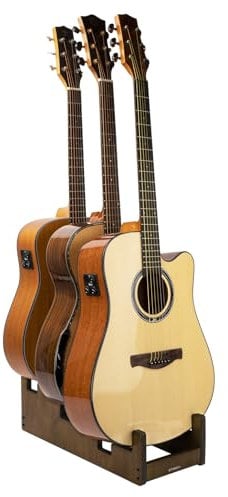 STRICH L-3AW Support de guitare en bois pour plusieurs guitares, 3 supports, affichage frontal, gain de place, pour la maison, le studio, la scène, couleur noyer, L-3AW (pour 3 acoustiques)