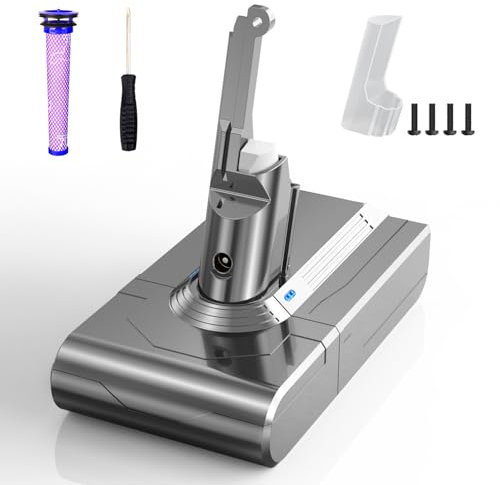 6, 000Ah Akku für Dyson V8,Ersatzakku für Dyson V8 SV10 21.6V Li-Ion Akku Kompatibel mit Animal Absolute Fluffy Cordless Handstaubsauger mit Ersatzfilter