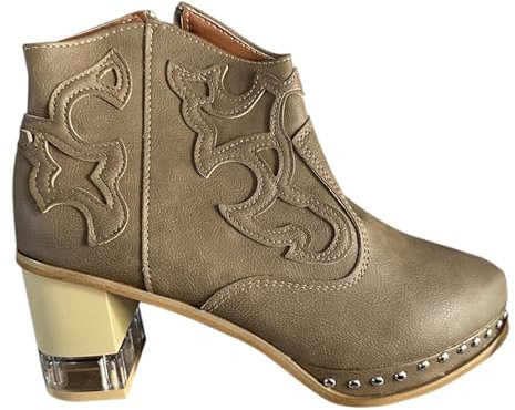 Generico Stivali Corti Donna con Tacco, Stivaletti da Donna Casual Eleganti, Tronchetti Classici Boots con Tacco Alla Comoda Stivali Texani Donna Morbidi Neri Stivali Donna