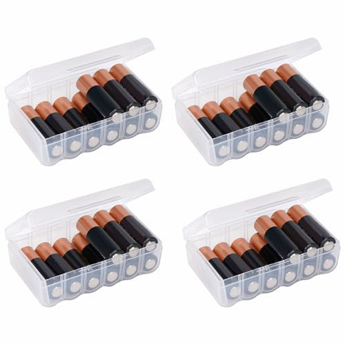 Linkidea 4 Packs Small AA Battery Storage Organizer Box, 12 AA Battery Storage Box, WaterProof Portable Battery Organizer with Rope Hole