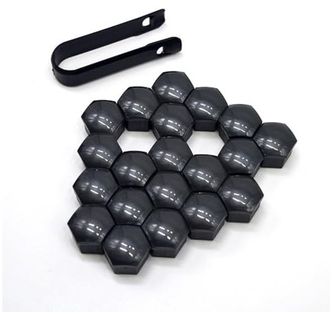 Comforty Cubiertas para tornillos de rueda de 17 mm, 20 cubiertas para tornillos con un clip negro, cubiertas de rueda de coche, cubiertas antirrobo, adecuadas para la mayoría de marcas de automóviles