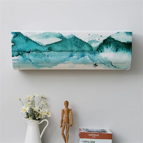 Hixingo Cache Climatiseur Interieur Suspendu, Style Chinois Couvercle Climatiseur Anti-Poussière Élastique Housse de Protection Climatiseur Universel (Peinture à l'encre,103x24x32cm-Plus 3p)