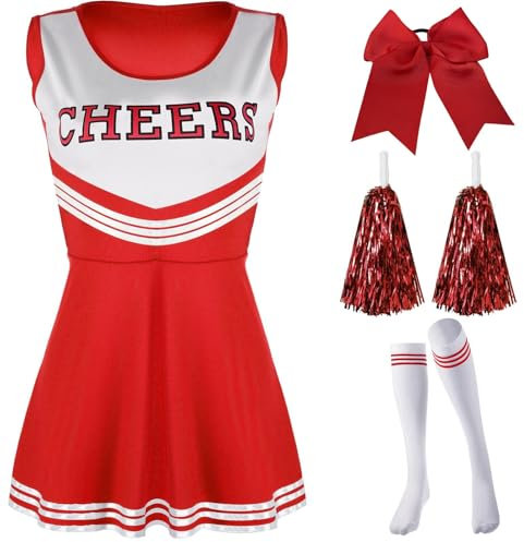 Cheerleader Kostüm Damen,Sexy Mini Kleid,Team Cheer Uniform Kostüm, für Karneval, Mottoparty, Halloween