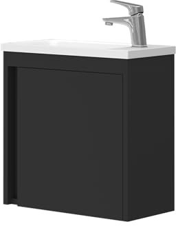 Omeble Waschbeckenunterschrank hängend mit Waschbecken 22 x 40 x 55 cm - Bad-Hängeschrank - Badezimmerschrank - Waschbeckenschrank - Badezimmer Wandschrank - schwarz