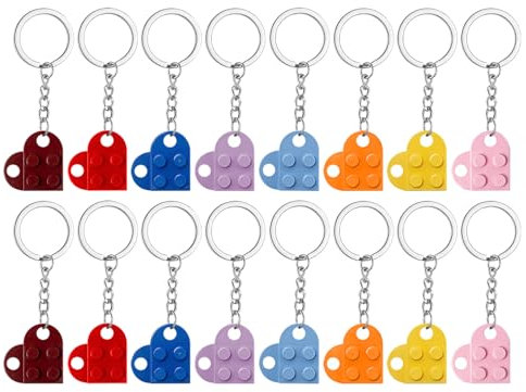 Keboyoe 16 Pièces Porte Clef Couple Coeur Porte-Clés Coeur en Briques Porte Clé Coeur Porte Cle Amour Idée Cadeau Couple Originale, Porte Clef Maison, Idée Saint Valentin(8 Couleurs)