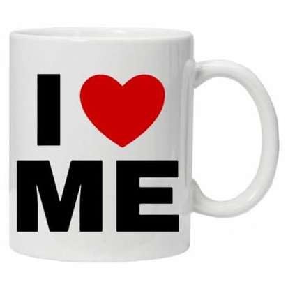 Novelty Mug 'I Love Me' with Love Heart Design and Quote Reusable and Washable Ceramic Coffee Mug Boxed Ready for Gifting