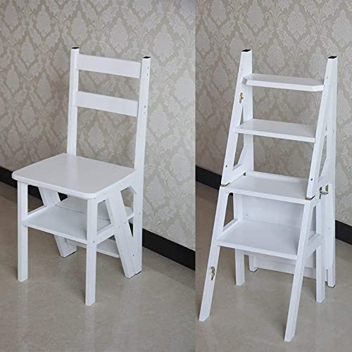 SJFJJKD Tabouret de ménage à 4 Couches, Chaise Pliante, Tabouret en Bambou, échelle Pliante multifonctionnelle, Tabouret de Cuisine, 37x42x90cm (Couleur: Blanc) Friendship Years