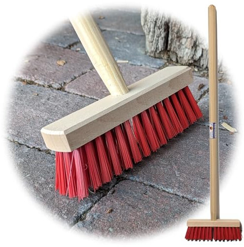 Kinderbesen Gartenbesen Holz Kinder Besen stabil mit Holzstiel Haushalt Garten Terasse Kinder Gartengerät Spielzeug Strassenbesen (Kinder-Besen Natur-Rot)
