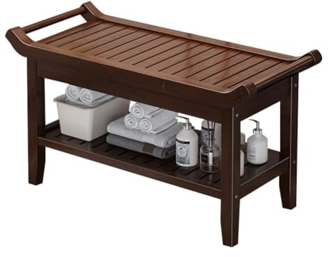 DODOBD Badezimmer Bank Sitzbank Badezimmer Badhocker Holz Duschbank Bad Sitzbank Saunabank Hocker Badezimmer,Extra Ablagefläche Griffe,Leicht rutschfest,60/80cm