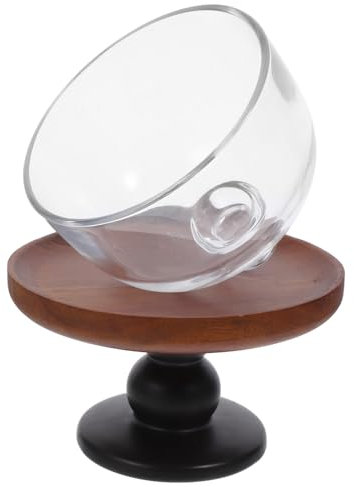 EXHUMKY Présentoir à Gâteaux Acacia Avec Cloche Verre Pour Gâteaux Pâtisseries Et Fruits