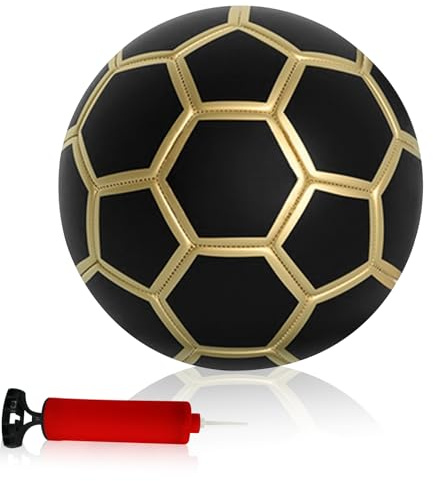 WIYETY Fussball Größe 5 mit Luftpumpe: Training Verdicken Offizieller Ball für Kinder Unisex Jugendliche und Erwachsene, Drinnen Draußen(Schwarzes Gold)