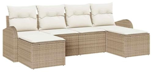 vidaXL Sofa Set mit Kissen 6 pcs Beige und Weiß Poly-Rattan, Garten- und Terrassenmöbel, modulares Sofa-Set, leicht, UV-beständig, ideales Entspannen im Freien