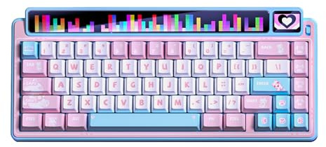 x AULA AMG65 Dual Screen 65% Wireless Mini Keyboard RGB Bluetooth 2.4G Wired Rapid Trigger Hot Swappable for Windows Laptop PC Mac Pink/Blue