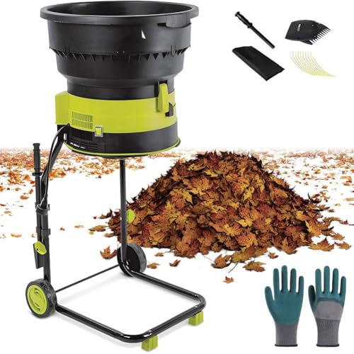 JMOUZHG Leaf Mulcher Compost Shredder with Adjustable Shredding Particle Size, 2500W Electric Garden Leaf Crusher,20m Power Cord for Yard Cleanup Composting