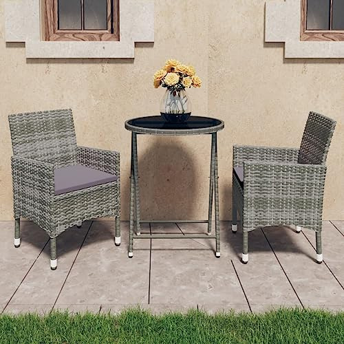 Qnhdfrt 3-TLG. Bistro Set Gartenmöbel Grau aus PE Rattan mit Klapptisch und Stühlen für Balkon Terrasse Garten