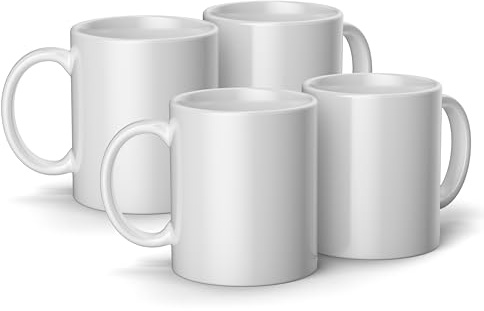 Cricut Ceramic Mug, White Coffee Cup Set, 340ml, Ideal for Gifting & DIY Projects, Microwave and Dishwasher Safe, Compatible with Cricut Mug Press™ and Infusible Ink™ - Pack of 4 Mugs