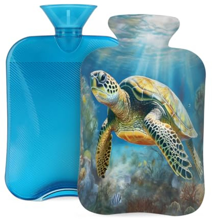 Myfsucce Wärmflasche mit Bezug, Motiv: Schildkröte, Ozean, wiederverwendbar, PVC, zur Schmerzlinderung, Krämpfe und Wärme, 31 x 20,3 cm, 2 l
