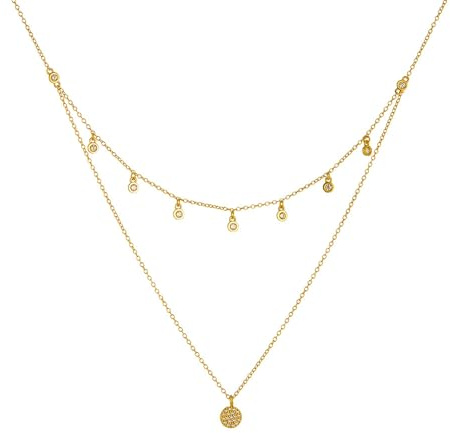 Musihy Goldkette 750Er Gold, Damen 18 Karat Gelbgold Doppellagige Kette mit Moissanit-Anhänger, Rolokette: 36+5cm