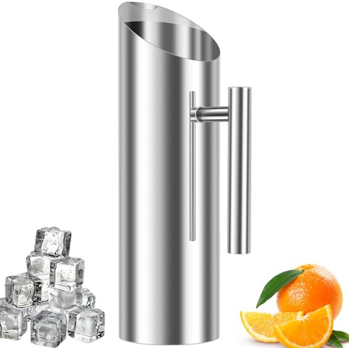 Stainless Steel Water Pitcher,Silver with Handle & Ice Guard, Rustproof Carafe for Fridge,for Serving Iced Tea Carafe and Other Drinks(2L)