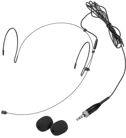 sourcing map Ear Hook Headset Microphone, Double Over Ear Set Hanging Omnidirectional Wired Audio Condenser Microphone Headset with 3.5mm Female Screw Plug 3.9ft Cable, Black