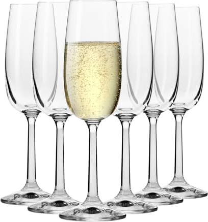Krosno Champagne Glasses Set of 6-175ml Crystal Champagne Glasses for Prosecco, Cava and Sparkling Wine - Slim Glasses with Long Stem, Lead-Free Crystal - Pure Collection