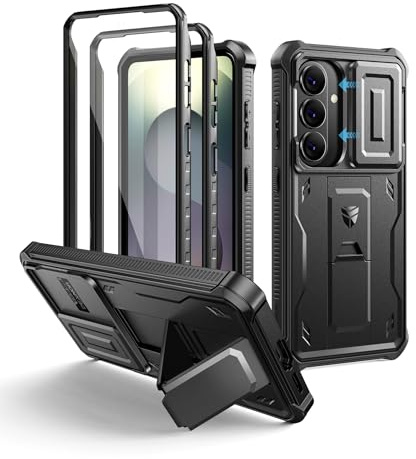 Dexnor Samsung Galaxy S26 Skal med Uppgraderat Skjutbart Kameralock & 2 Ramar & Inbyggt Skärmskydd & Kickstand, Kraftigt Robust Skal med Heltäckande Skydd - Svart