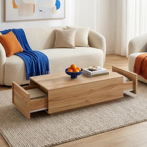 [en.casa] Couchtisch Turur Wohnzimmertisch 104 x 50 x 40 cm Sofatisch mit 2 integrierten Schubladen Beistelltisch rechteckig Eicheoptik