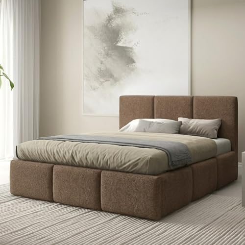 Home Collective Polsterbett Bett Doppelbett mit Bettkasten Bettgestell mit Lattenrost 140x200 160x200 180x200 weich gepolstert modernes Design Schlafzimmer Jugendzimmer Möbel | Braun 160x200 cm