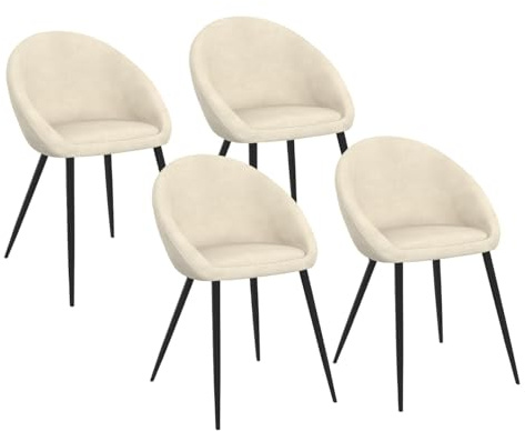 IDMarket - 4er-Set Esszimmerstühle NAYA aus cremefarbenem Samt