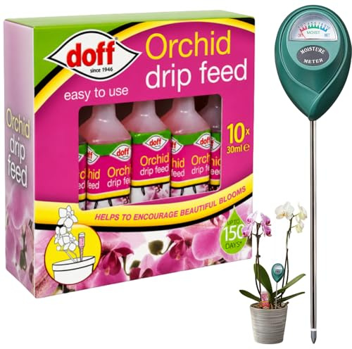 Orchid Feed Bundle With Orchid Food And Hygrometer Soil Moisture Meter - Plant Food Indoor House Plant, Orchid Drip Feeder And Soil PH Tester - Plant Care Kit