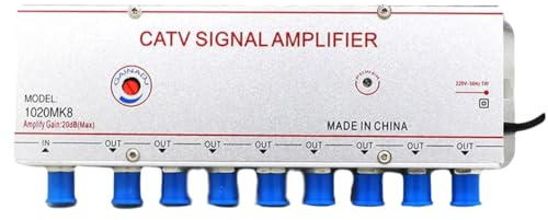 NONDK Amplificador de Señal CATV con Enchufe Europeo de 20 DB, 1020MK8, 1 Entrada y 8 Salidas, Divisor de TV por Cable, Amplificador de Señal de Antena de TV Digital. EU Plug
