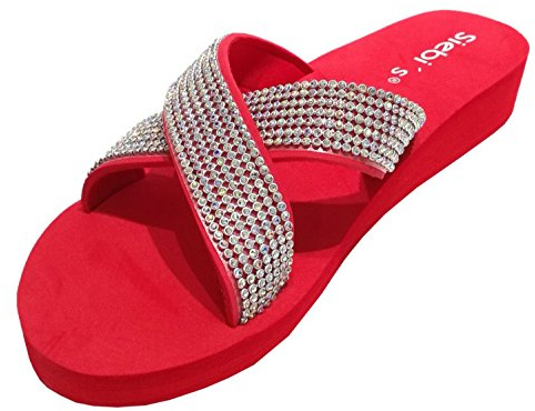 Siebi's Nizza Modische Strandschuhe Badeschuhe Pantoletten mit Plateau und extra leicht: Größe: 40 | Farbe: Rot