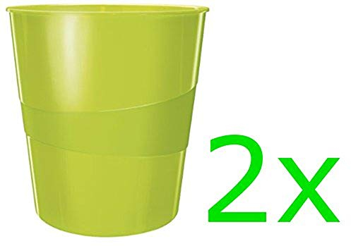 Leitz Papierkorb Wow, 15 Liter, Kunststoff (grün metallic, 2 Stück)